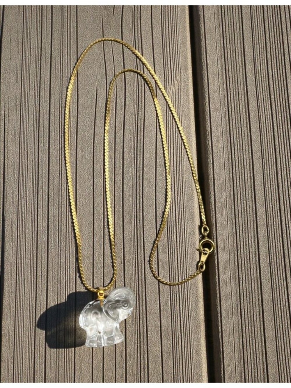 Clear Acrylic Elephant Pendant Necklace Gold Tone Chain Safari Animal Charm
